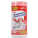 13 Gallon Drawstring Trash Bags Roll Pack 40 Count
