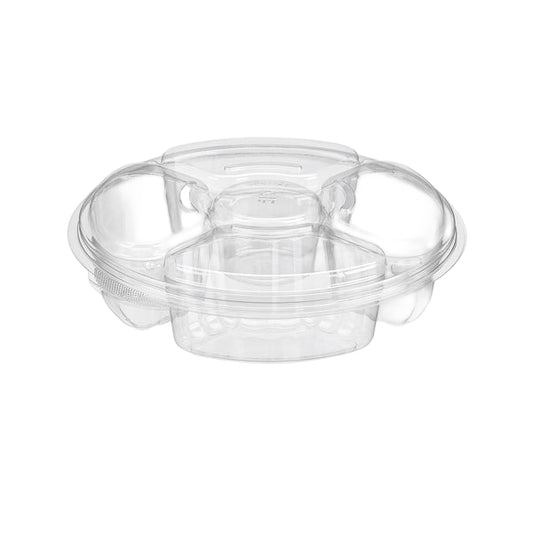 10 Inch Clear PET Round 5 Compartment Catering Tray with Lid Deep 100 Count
