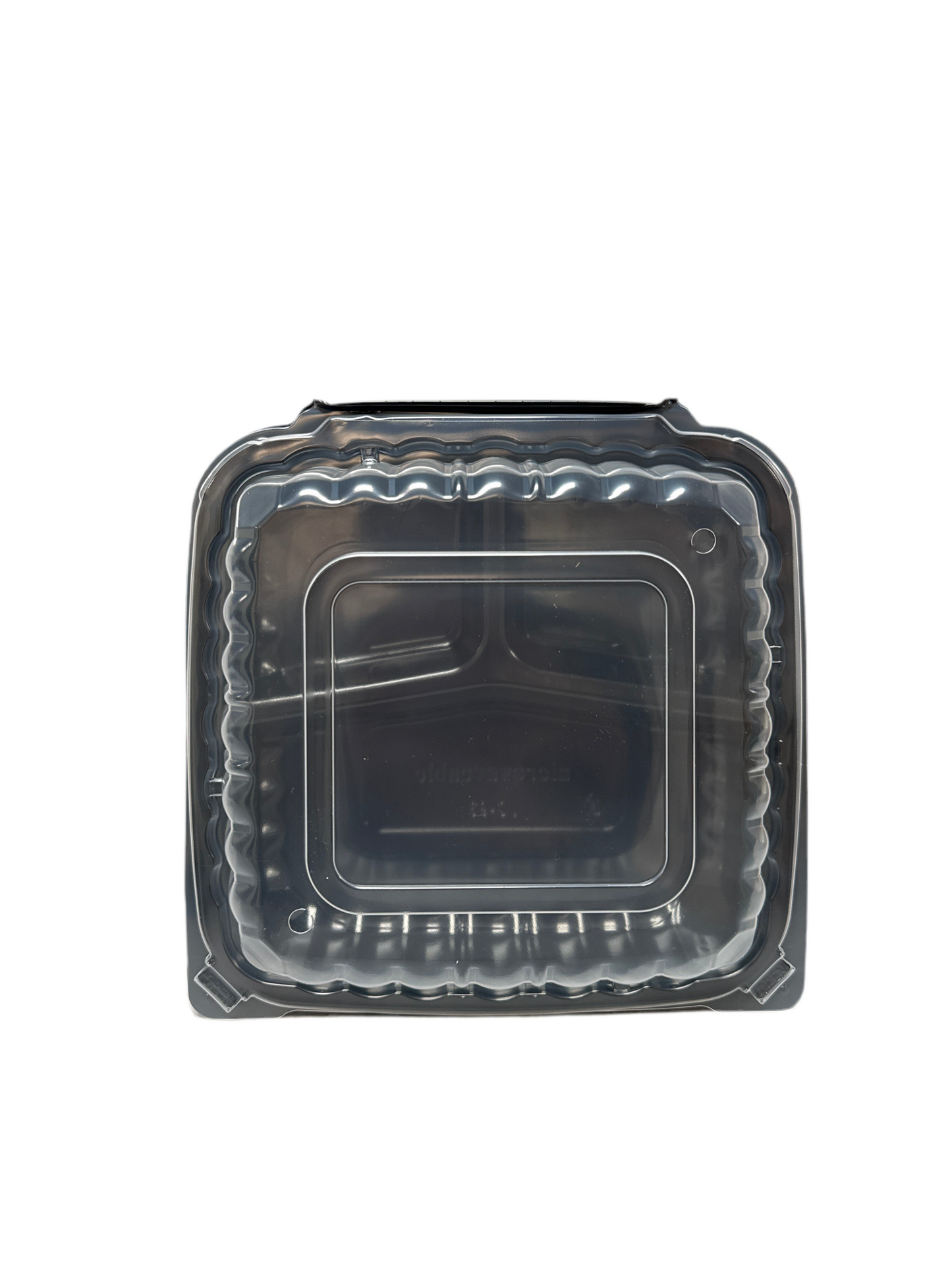 (1408) Plastic Vented Hinged container(Clear top, Black bottom) 3-COMPARTMENT 9"X9" X3" 150PCS/CASE