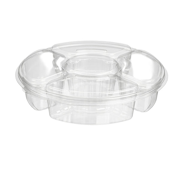 13 inch clear PET round 5 compartment catering tray with deep lid – 50 pack