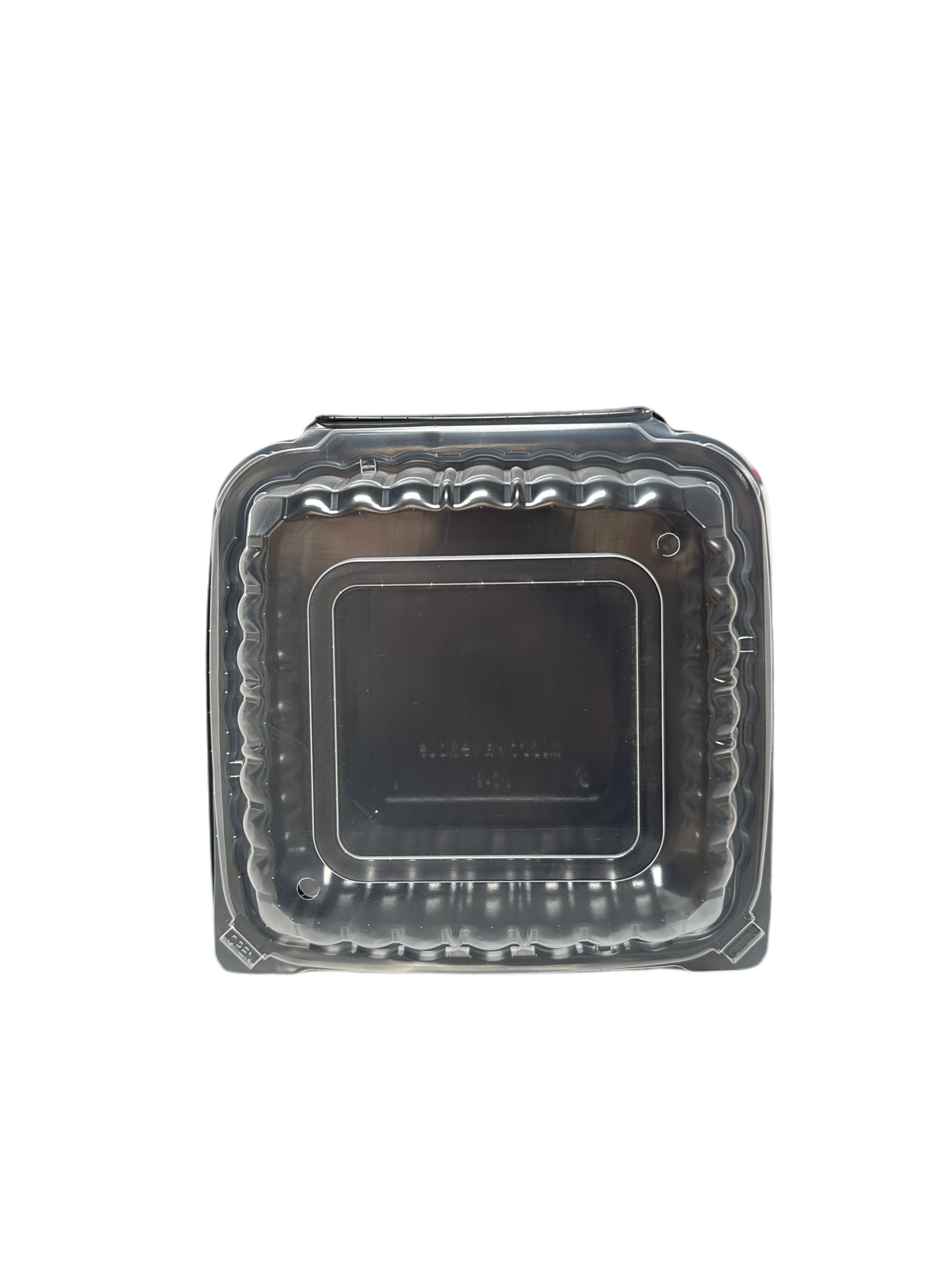 (1409) Plastic Hinged container(Clear top, Black bottom) 1-COMPARTMENT 9"X9" X3" 150PCS/CASE
