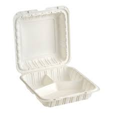 C6- 9X9 3-Compartment White Hinged Container Microwavable /Qty:150