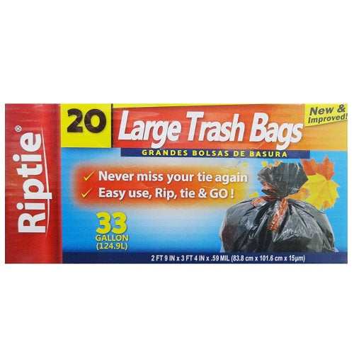Riptie 33 Gallon Lawn and Leaf Trash Bags Black 20 Count