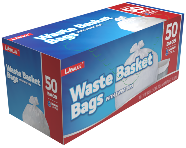 LA Value 8 Gallon Waste Basket Bags with Twist Ties 50 Count