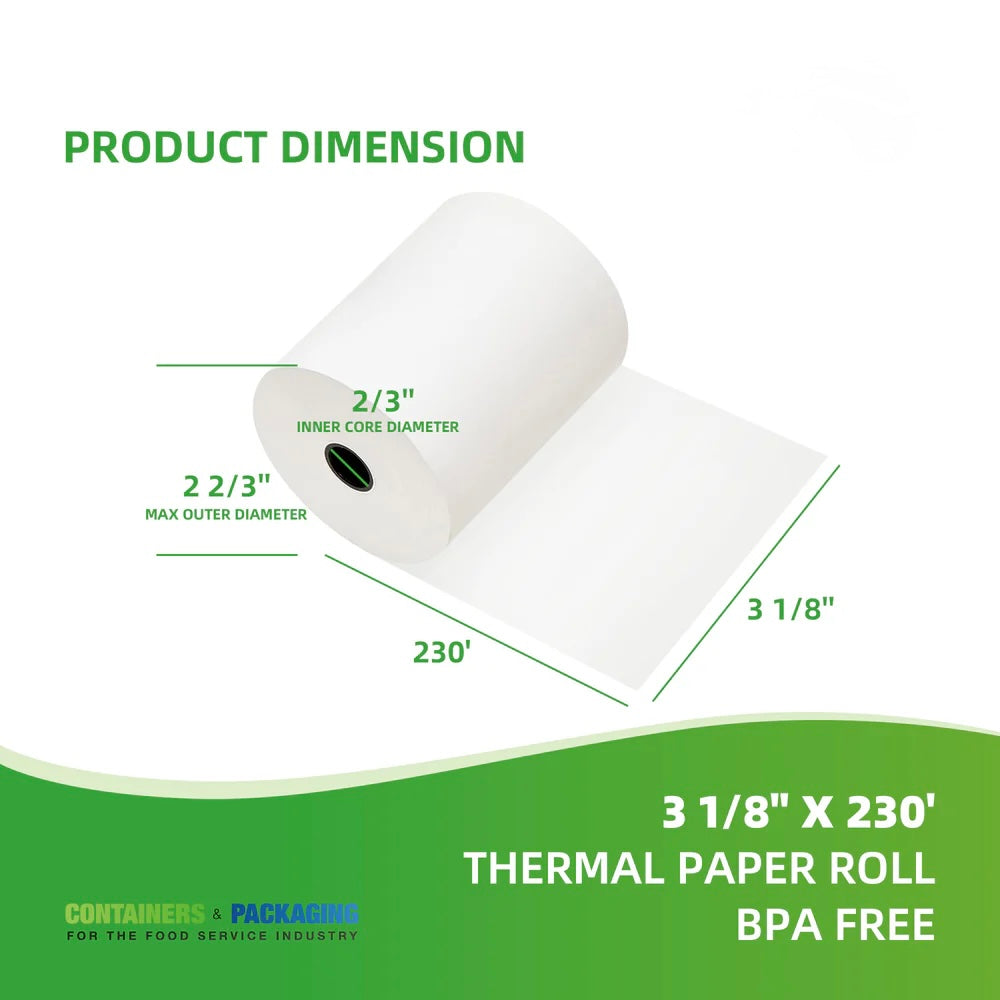 3 1/8 x 230 Thermal Roll BPA Free 50 Rolls