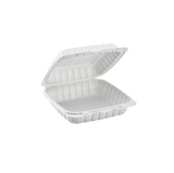9x9 microwaveable white plastic hinged food container with secure lid – 150 per case