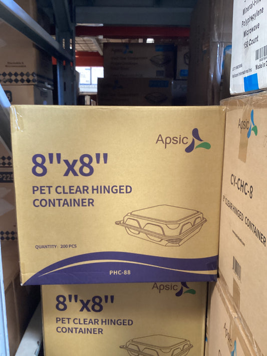 B7- PET Clear Hinged Container 8x8 200pcs Item# PHC-88