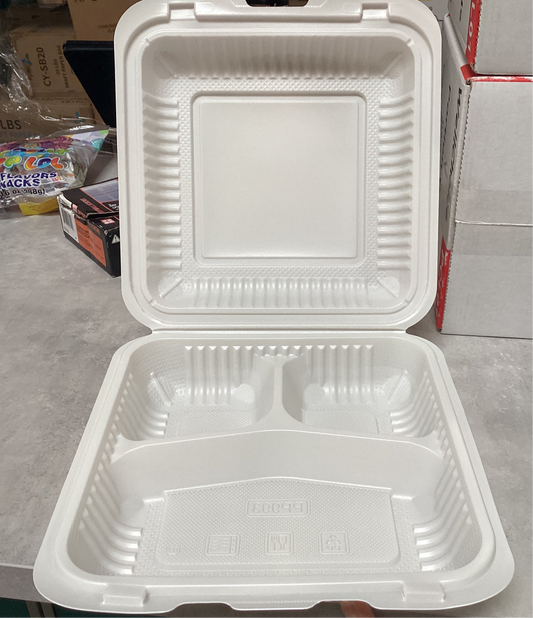 RL3-22 8x8 3 compartment microwavable Hinged Container 150/pcs C1020