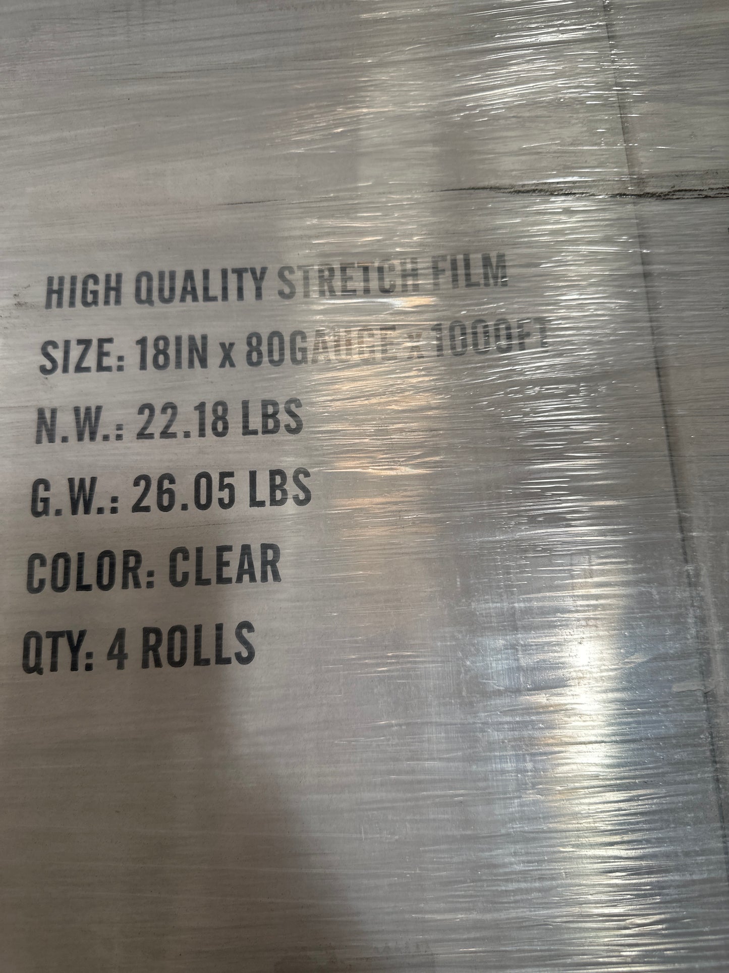 RL1-7 Stretch film 18x80 1000ft 4 rolls clear