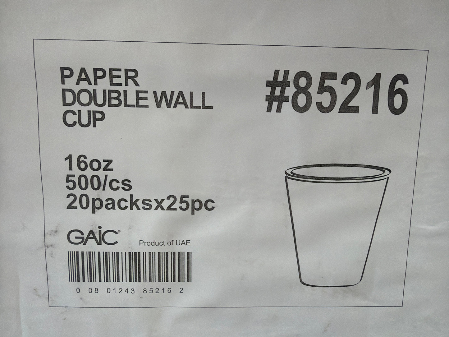 16 oz Paper Double Wall cup (500 pcs 20pk x 25 pcs)