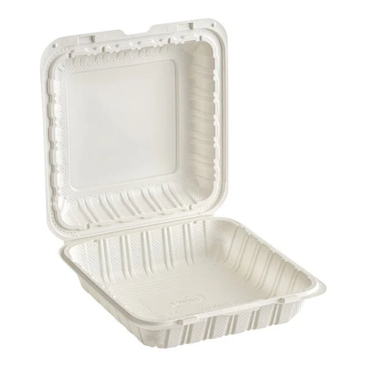 9x9x3 Microwaveable White Hinged Take-Out Container 1 Compartment