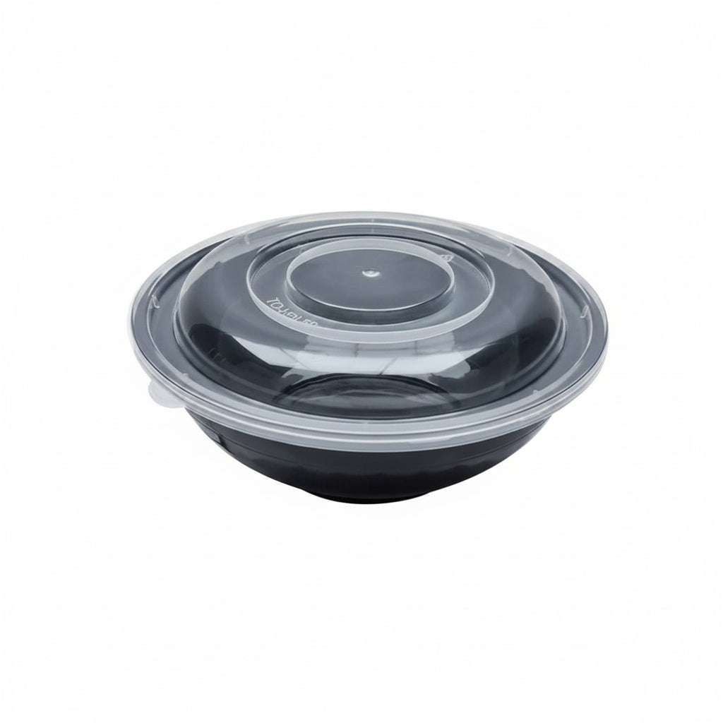 50oz Black Plastic Bowl Food Container With Lid 150 Sets