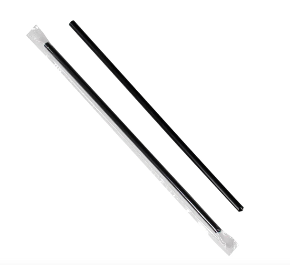 8" Black Plastic Sharp Straws Film Wrapped 7200 Total Count