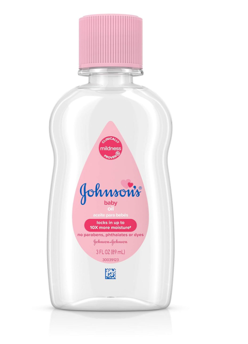 Front view of Johnson’s Baby Oil 3oz / 98ml bottle – gentle moisturizing oil pack of 8