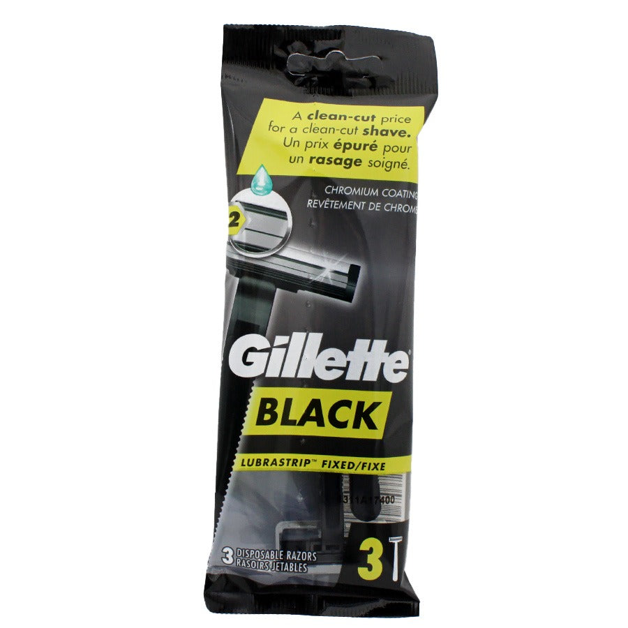 Gillette Razor 3 Ct Black Fixed (16 pack)
