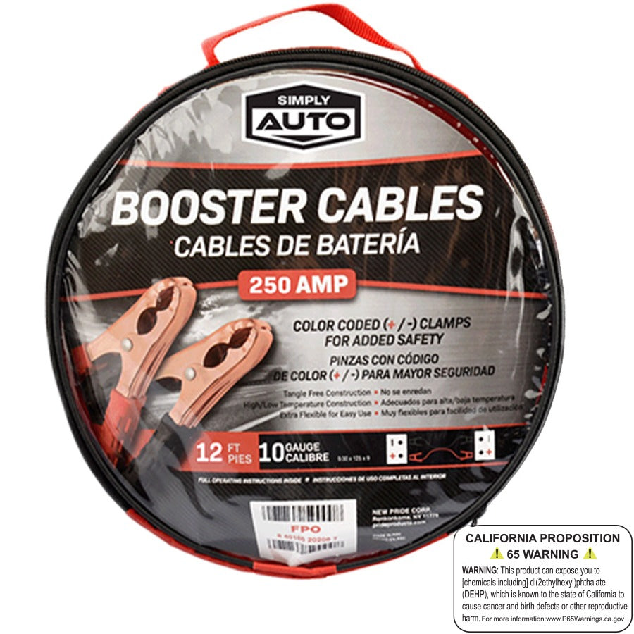 Simply Auto Booster Cables 250 Amp 12 Feet 10 Gauge ( 12 pack)