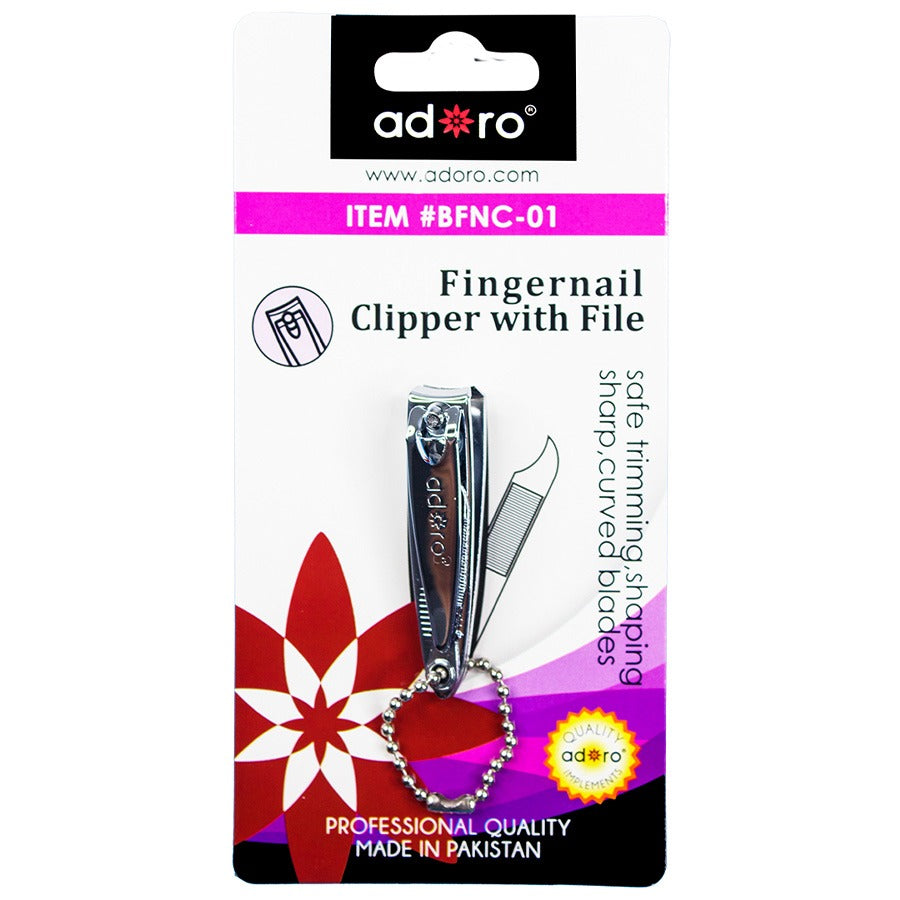 Adoro Finger Nail Clipper 1 Ct Blister With File and Chain (12 pack)