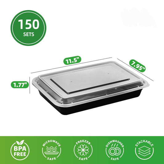 58oz Black Rectangle Container With Lid 150pcs