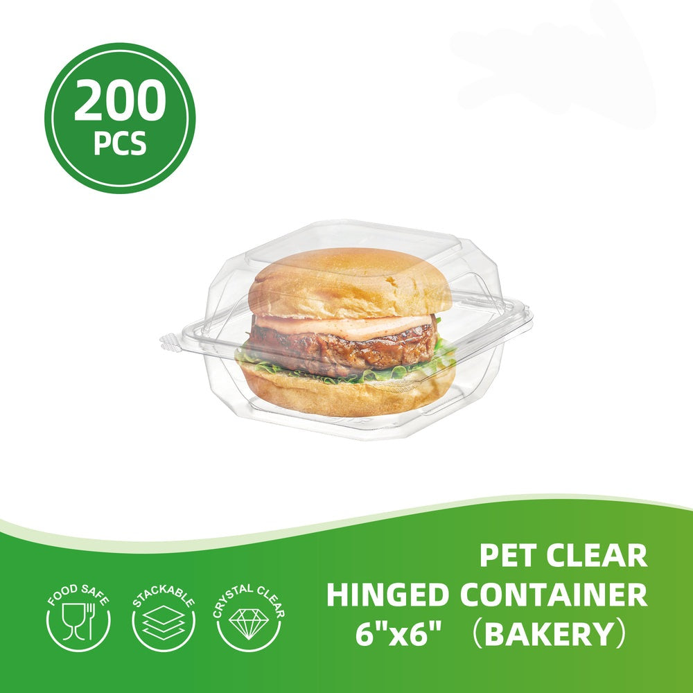 6x6 Clear Hinged Container 200Pcs