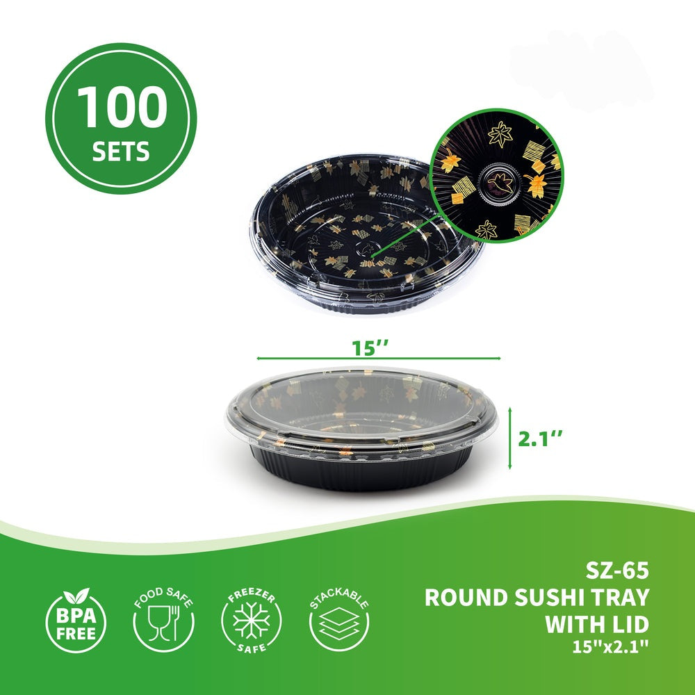 SZ-65 ROUND SUSHI TRAY WITH LID 15"x2.1" 100pcs ؛