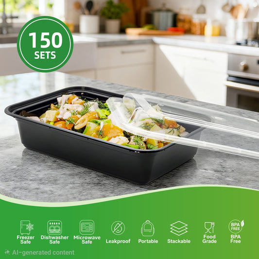 38oz Black Rectangle container with lid 150pcs