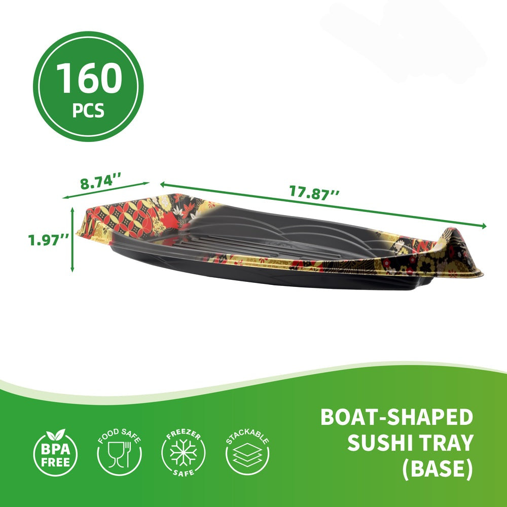D6 - 17.87"X8.74"X2.36" DZ-100B Boat-Shaped Sushi Tray (Base) / QTY:160pcs
