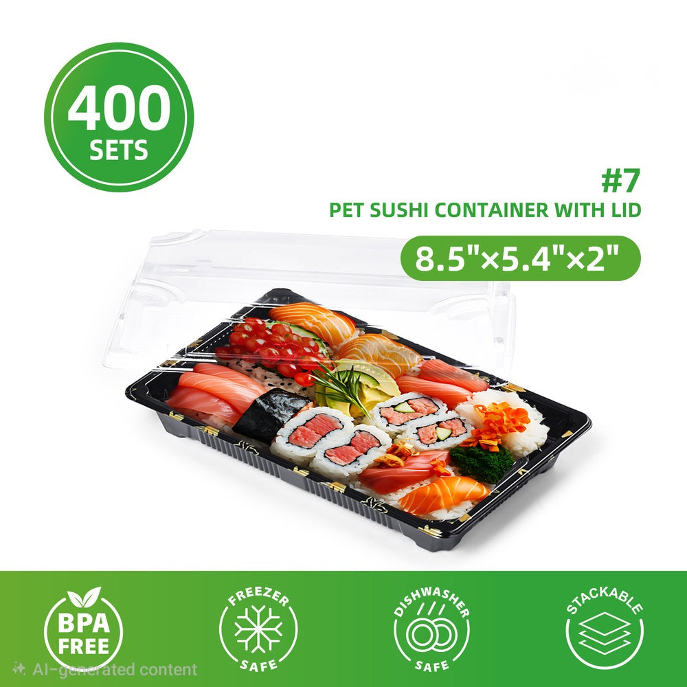 #7 PET SUSHI CONTAINER WITH LID 8.5"×5.4"×2" 400pcs
