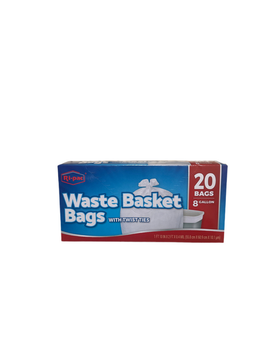 Extra Strong 8 Gallon White Waste Basket Bags with Twist Ties 20 Count