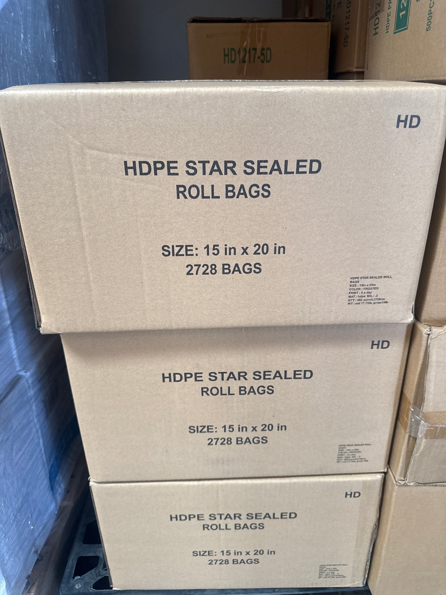 RL1-6 15x20 HDPE Star Sealed Roll Bag 2728 Bags 4 rolls 8 mic