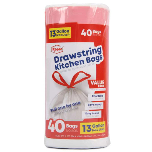 13 Gallon Drawstring Trash Bags Roll Pack 40 Count