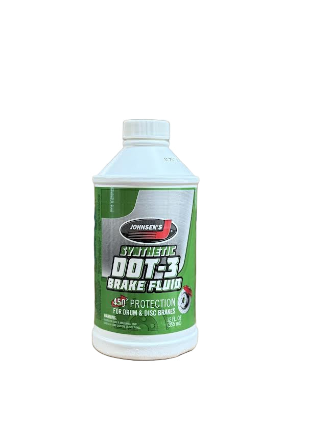 Johnsens Synthetic DOT-3 Brake Fluid 12 fl. oz. Bottle – 12pcs/Carton for drum and disc brakes