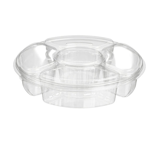13 inch clear PET round 5 compartment catering tray with deep lid – 50 pack