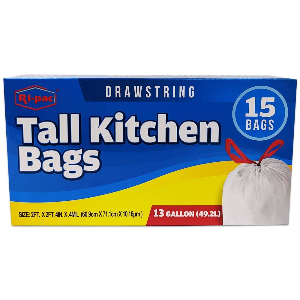 Ri-Pac" Drawstring 13GL/15CT, Tall Kitchen Bags, White