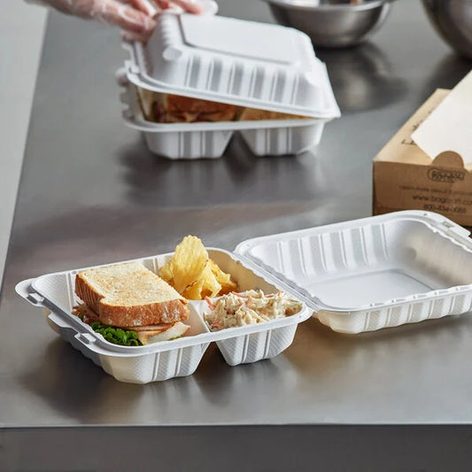 RL3-22 8x8 3 compartment microwavable Hinged Container 150/pcs   C1020