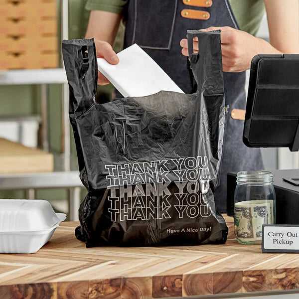 Black T-shirt Bags 1000Pcs 11.4"X6.3"X21.25" F1022