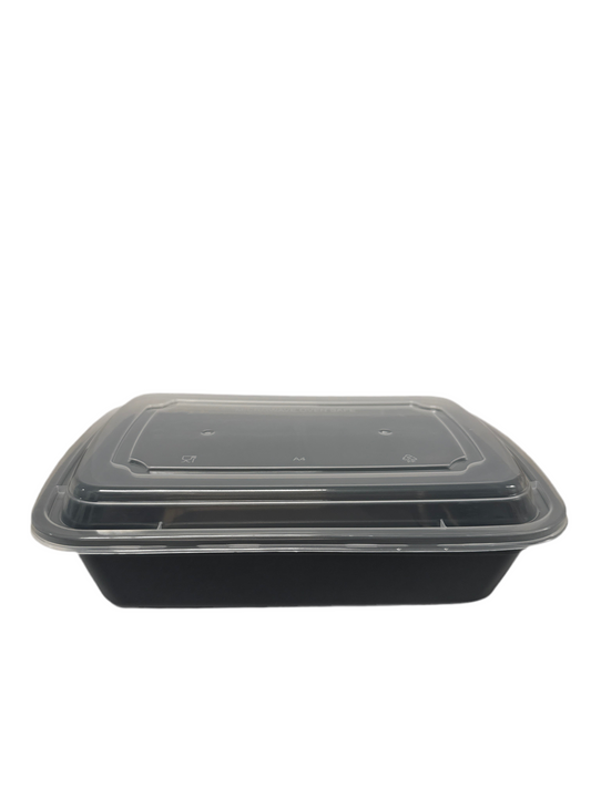 (1209) 38oz Rectangular Container: PP Black Base with Clear Lid 150pcs/case