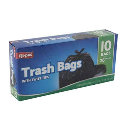 Extra Strong 26 Gallon Black Trash Bags with Twist Ties 10 Count