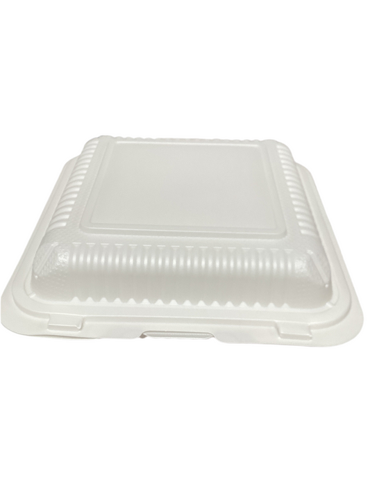 PW93 (236) PP ECO White Hinged Container 9x9x3", 3 compartment 150pcs/case