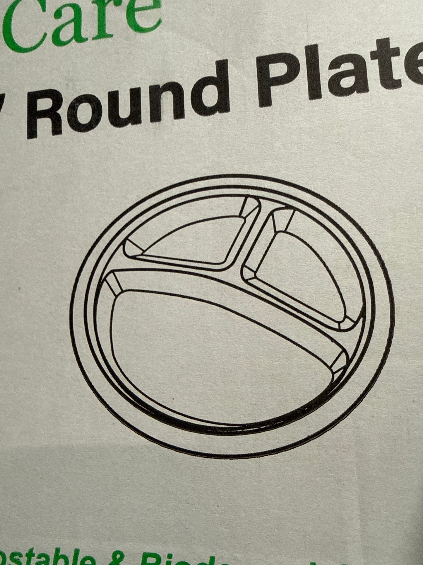 (343) Sugarcane White Plate 9" 3compartment 500pcs/case PFAS FREE