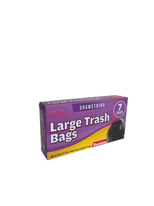 Ri-Pac 33 Gallon Black Trash Bags with Drawstring 7 Count
