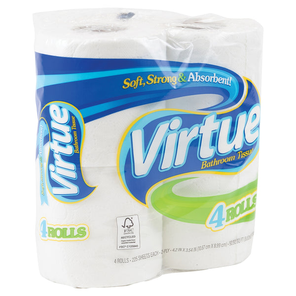 Virtue bathroom tissue 4 rolls 225 sheet count