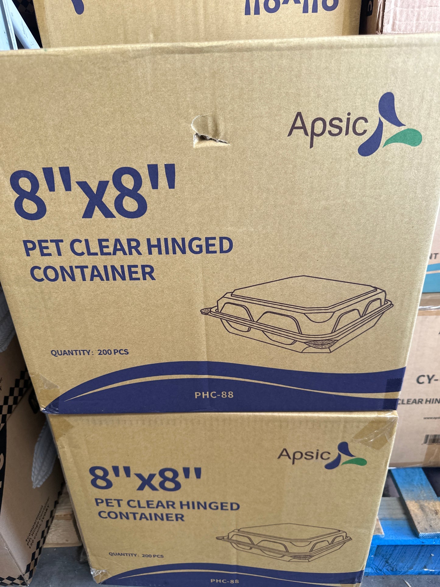 B7- PET Clear Hinged Container 8x8 200pcs Item# PHC-88