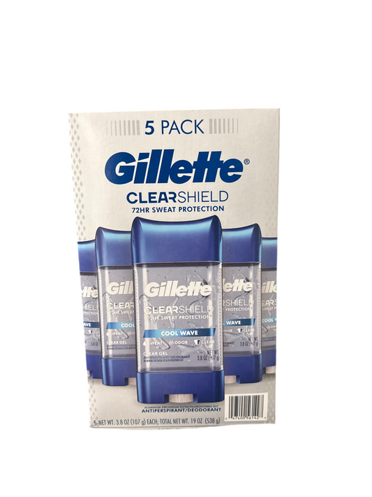 Gillette Clear Shield Cool Wave Deodorant 72 Hour Protection – 5 Pack Clear Gel