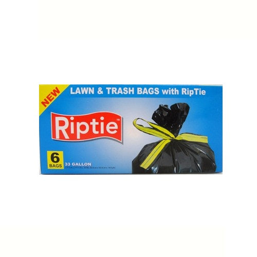 Riptie 33 Gallon Black Lawn and Trash Bags with RipTie Closures 6 Count