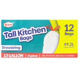 Ri-Pac 13 Gallon White Tall Kitchen Bags with Drawstring 12 Count