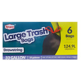 Ri-Pac 33 Gallon Large Black Trash and Yard Bags with Drawstring 6 Count