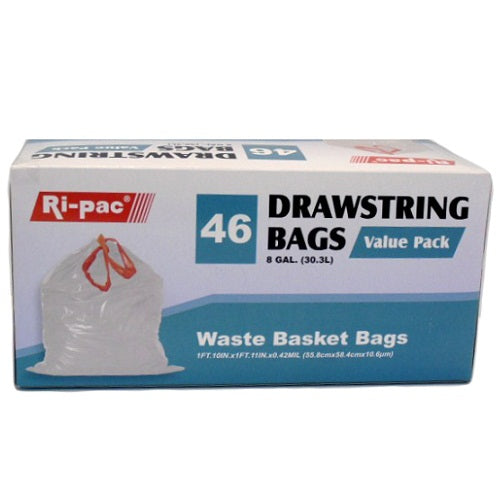 Ri-Pac 8 Gallon White Drawstring Waste Basket Bags 46 Count