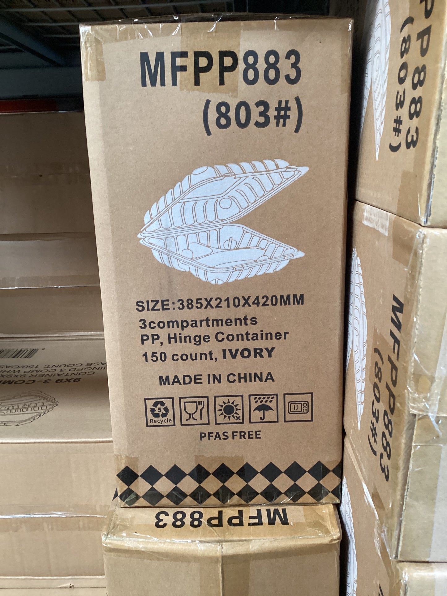RL3-21 8x8 3-Comp Ivory Hinged Container 150PCS.