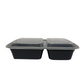 28oz Rectangle 2 Compartment Container: PP Black Base with Clear Lid 150pcs/case