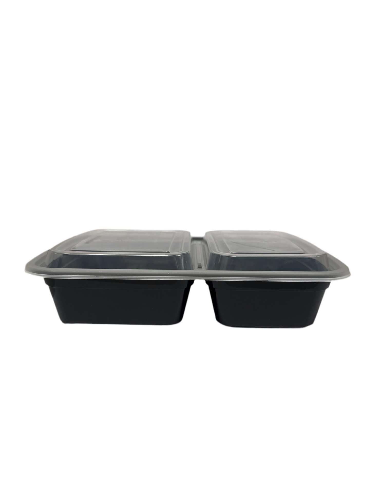 28oz Rectangle 2 Compartment Container: PP Black Base with Clear Lid 150pcs/case